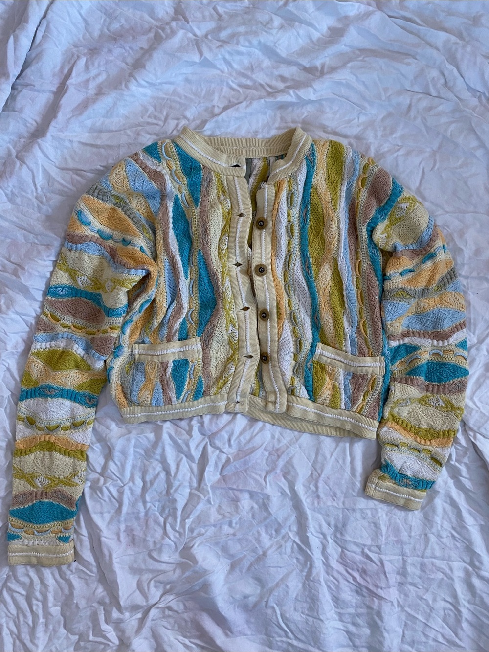 COOGI Pastel Multicolor Cropped Button Cardigan